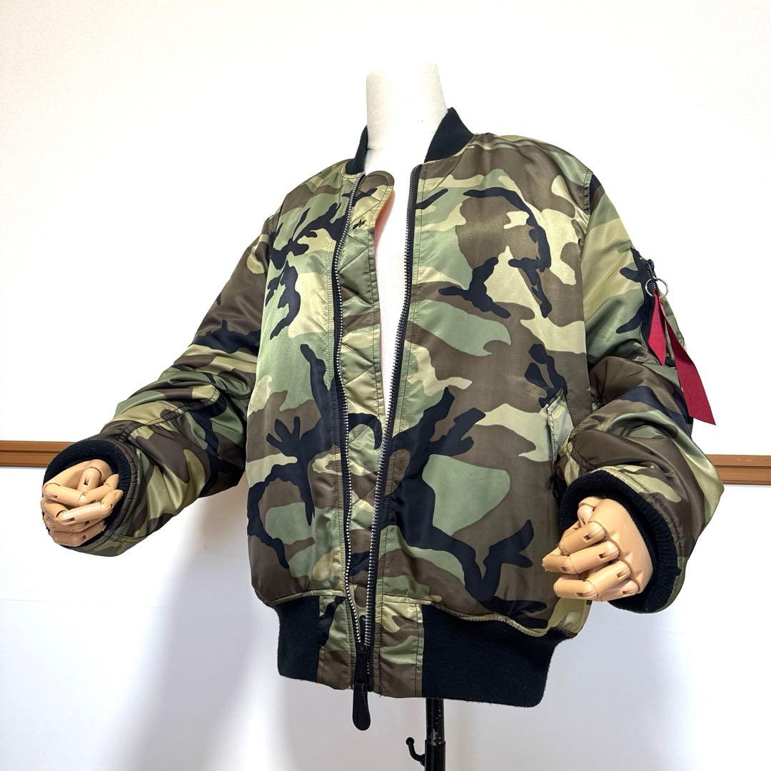 90s ALPHA USA製 黒タグ MA-1 フライトジャケット　迷彩 XL