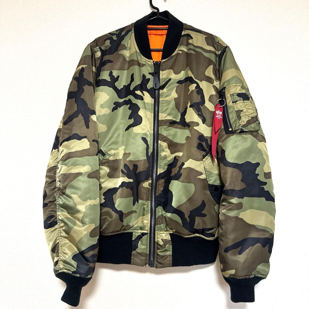 90s ALPHA USA製 黒タグ MA-1 フライトジャケット　迷彩 XL