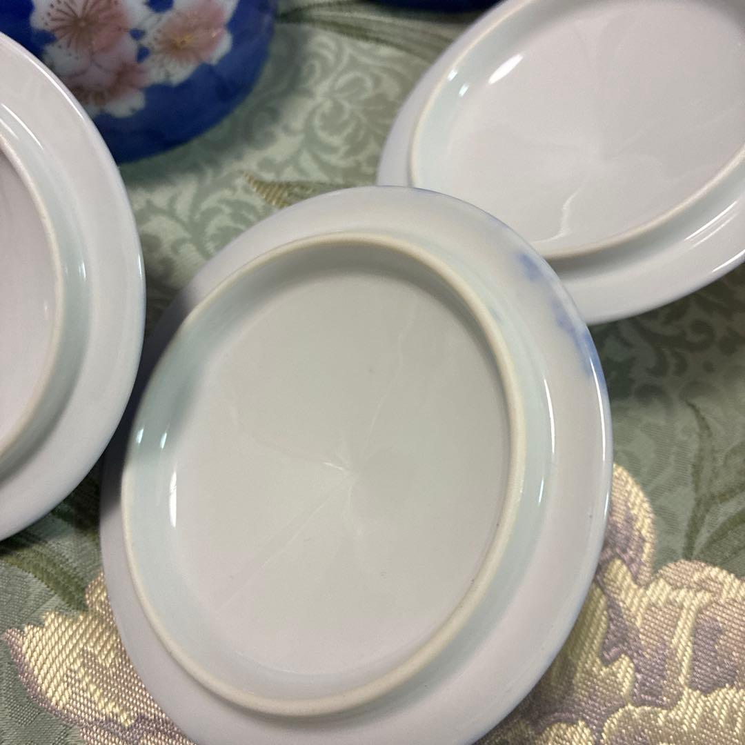 中古品！　深川製磁　桜花紋 角皿 湯呑み　重箱　桜　花柄　青色