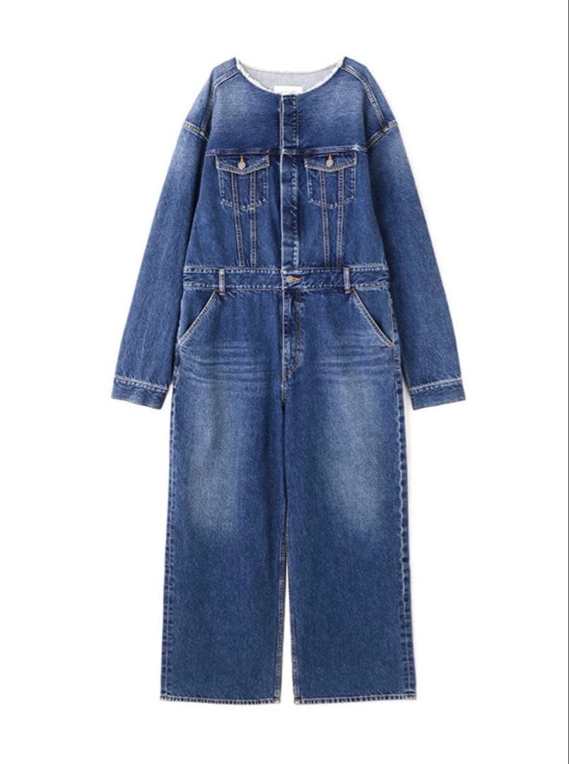 ETRE TOKYO カットオフネックデニムオールインワン - BLUE