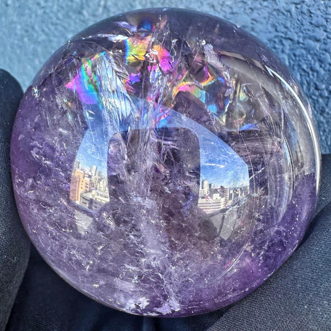 しずく♡超美品♡レインボー☆アイリスアメジストスフィア丸玉 A1330