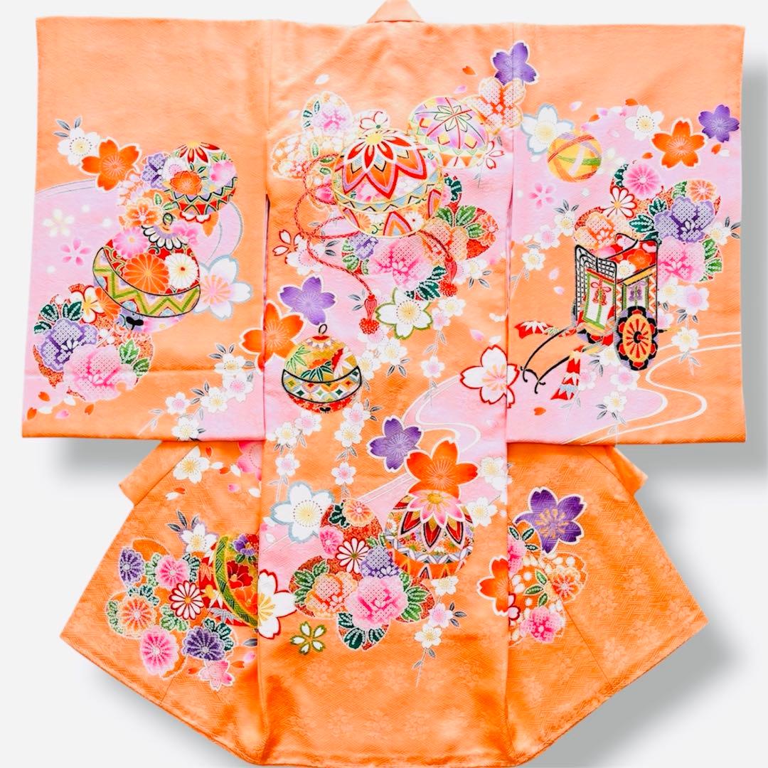 【新品】 日本伝統色 杏色❗️日本製 お宮参り産着 女の子 京友禅 刺繍入 襦袢付