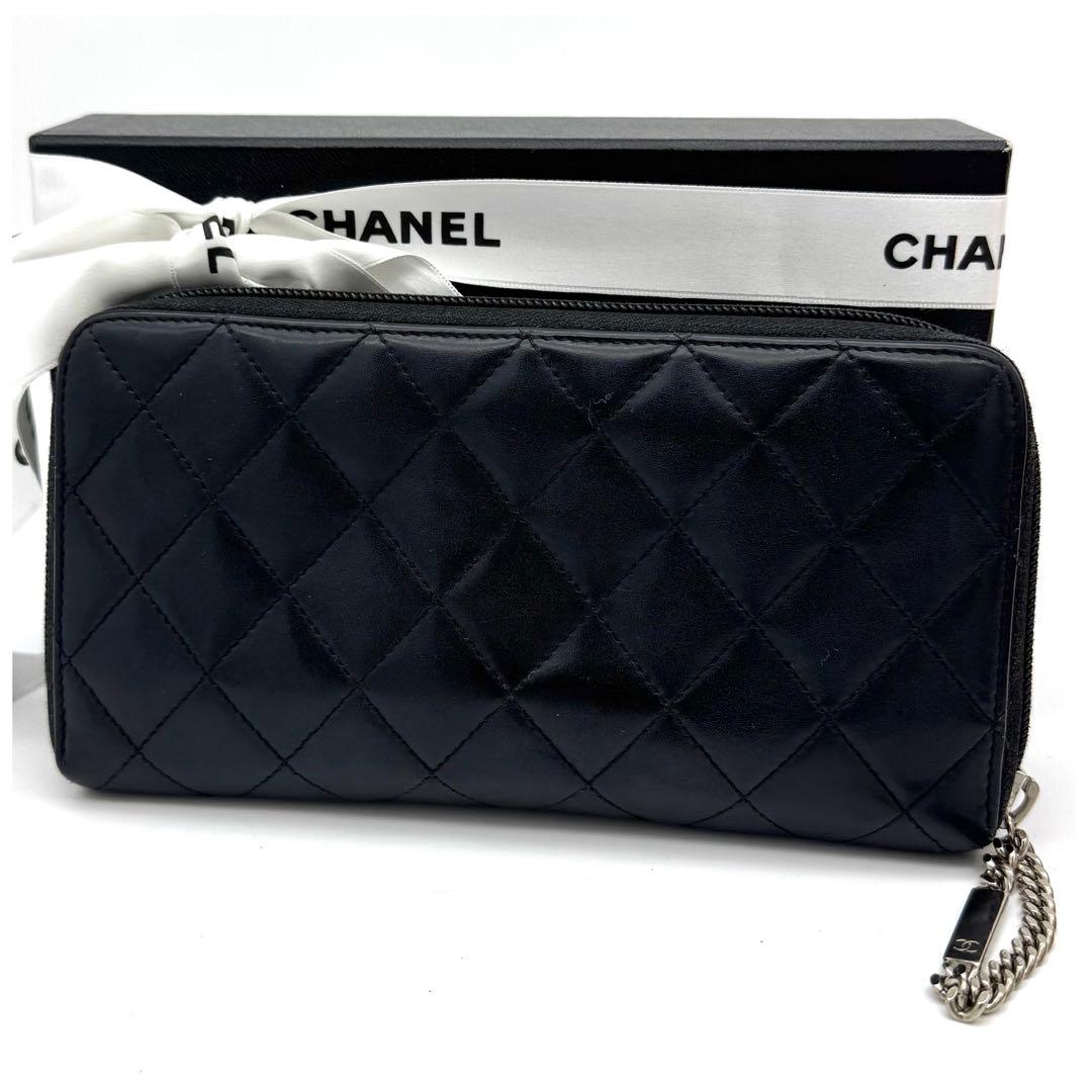 シャネル カンボンライン ラウンドファスナー 長財布 ブラック