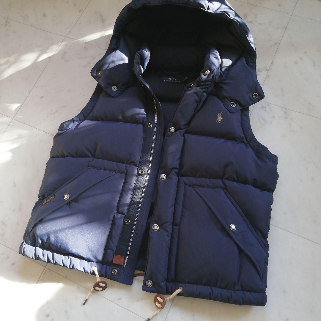 ラルフローレン フード付き ダウンベスト Lサイズ 紺 2way ポニー刺繍