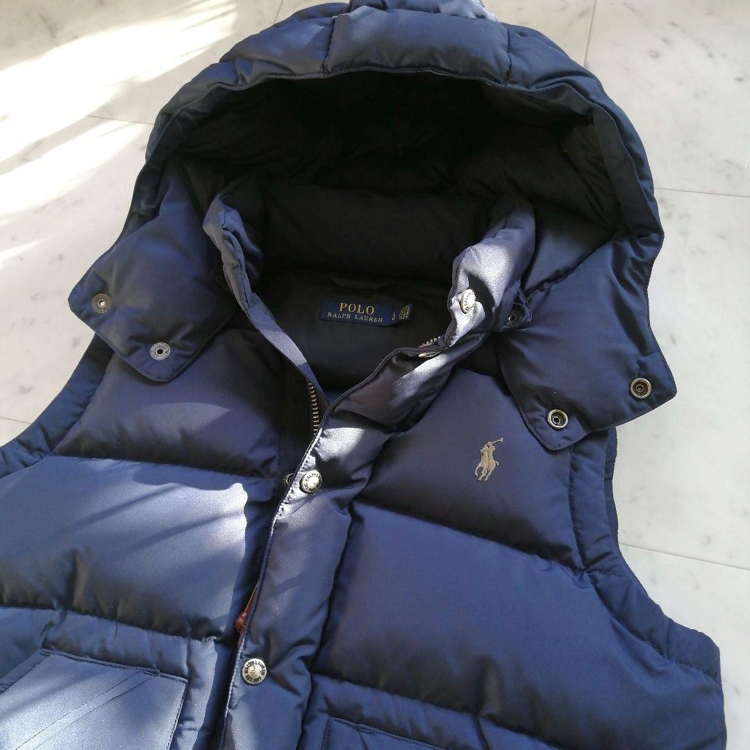 ラルフローレン フード付き ダウンベスト Lサイズ 紺 2way ポニー刺繍