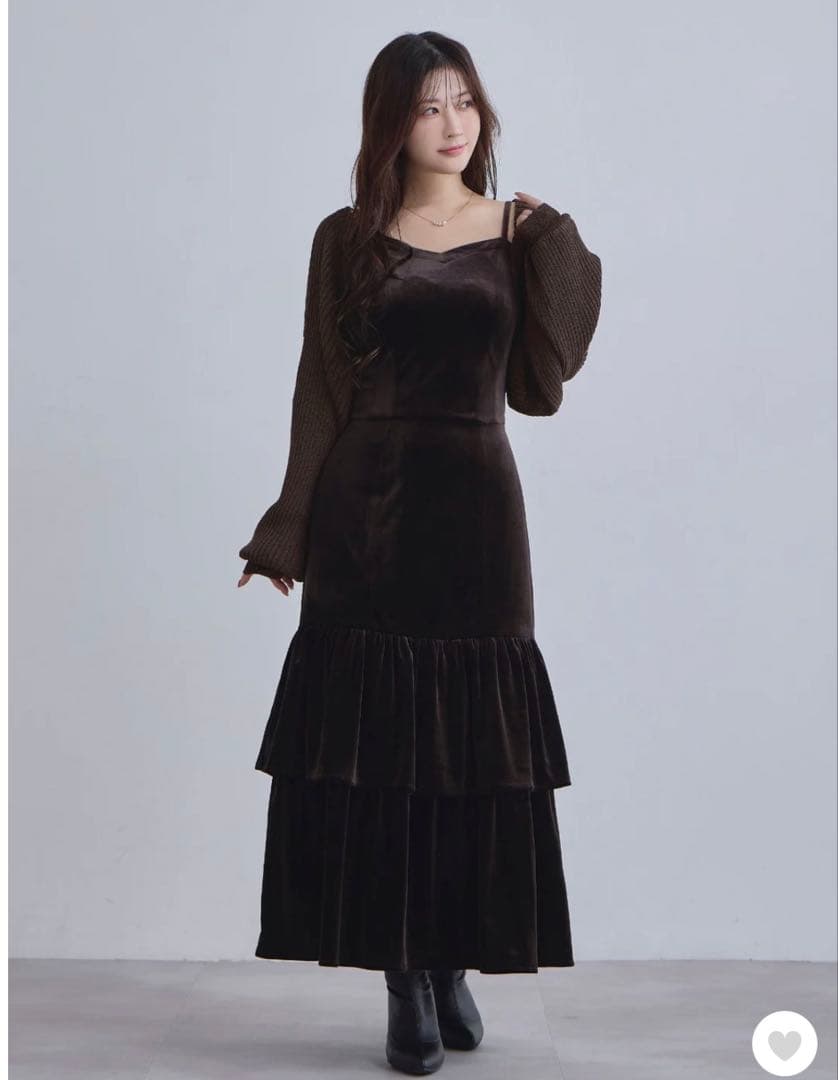 オーバーイー　ベロアキャミティアードワンピース　ブラウン96