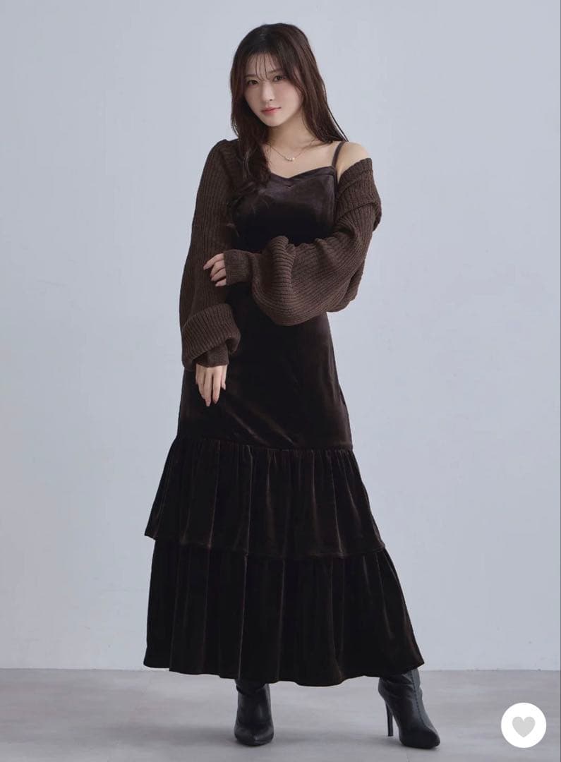 オーバーイー　ベロアキャミティアードワンピース　ブラウン96