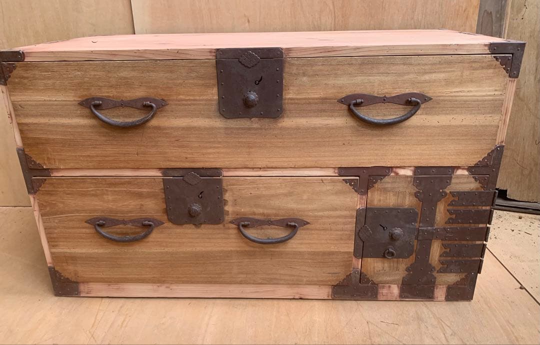 古い木味　二本松箪笥　引き出し2杯子引き出し2杯チェスト　古家具