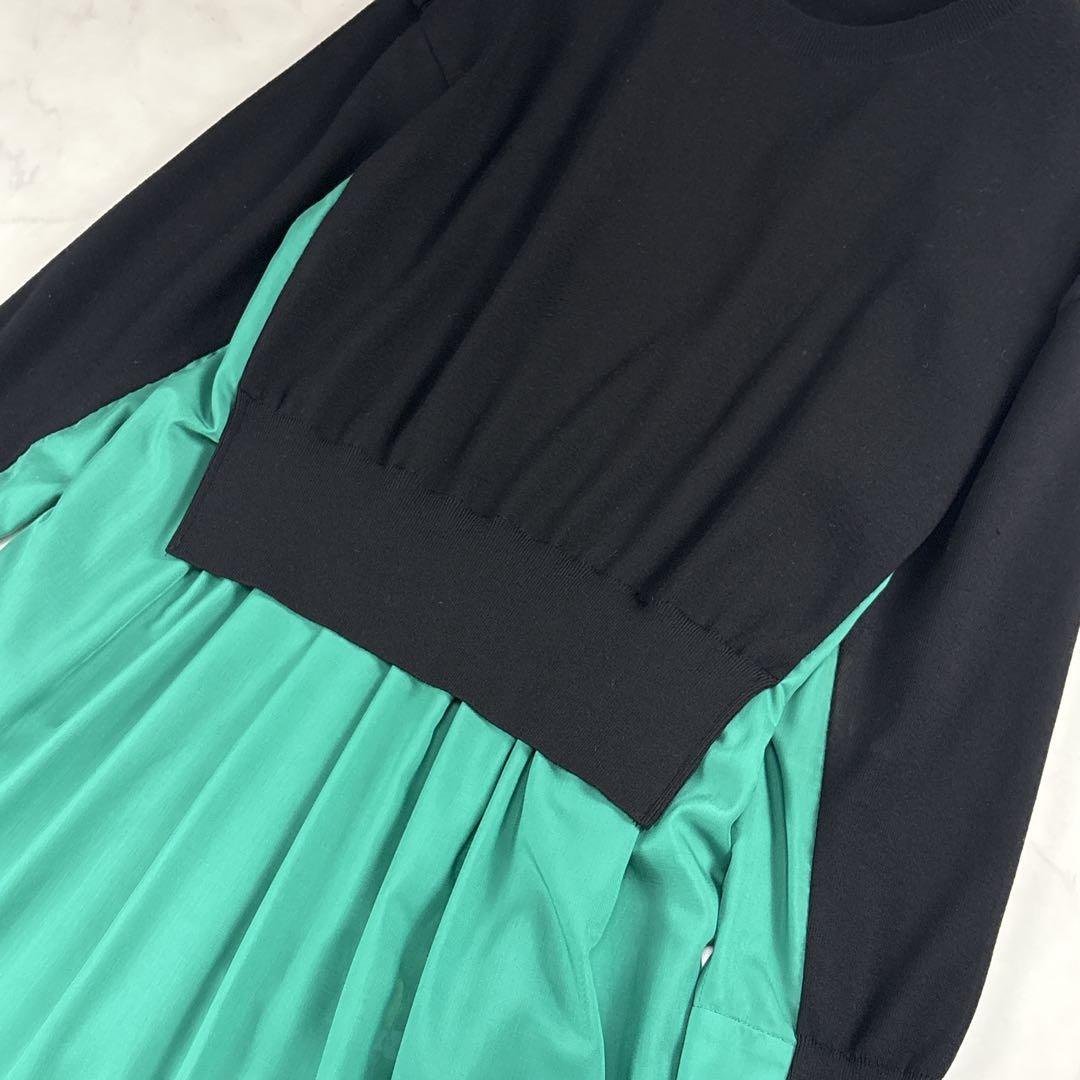 近年美品✨ LE PHIL ニットコンビ プリーツワンピース 黒 緑