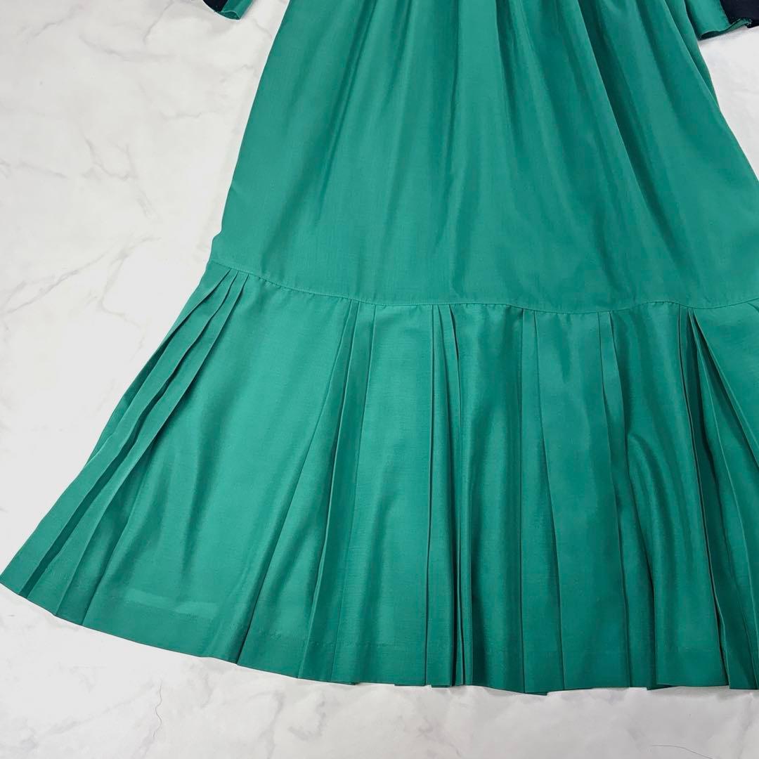 近年美品✨ LE PHIL ニットコンビ プリーツワンピース 黒 緑