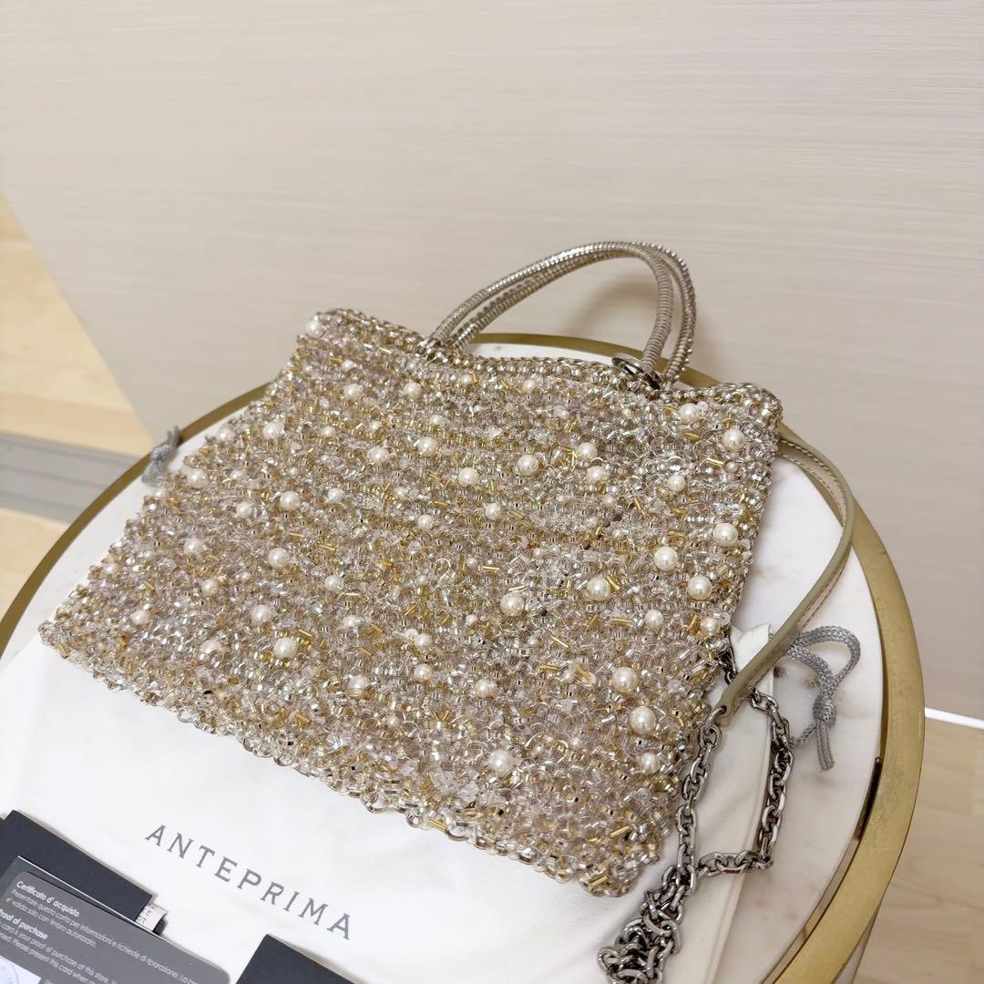 ANTEPRIMA ペルラ グリッター/スクエア ミディアム/シルバーゴールド