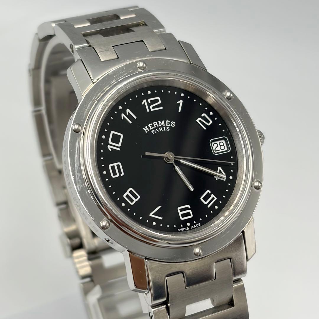 【人気✨】HERMES メンズ　腕時計　クリッパー　黒　CL6.710 新品電池