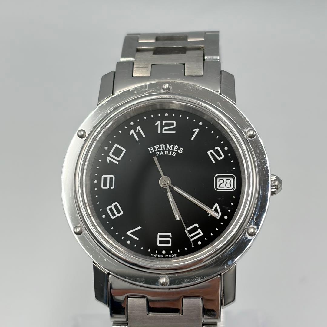 【人気✨】HERMES メンズ　腕時計　クリッパー　黒　CL6.710 新品電池