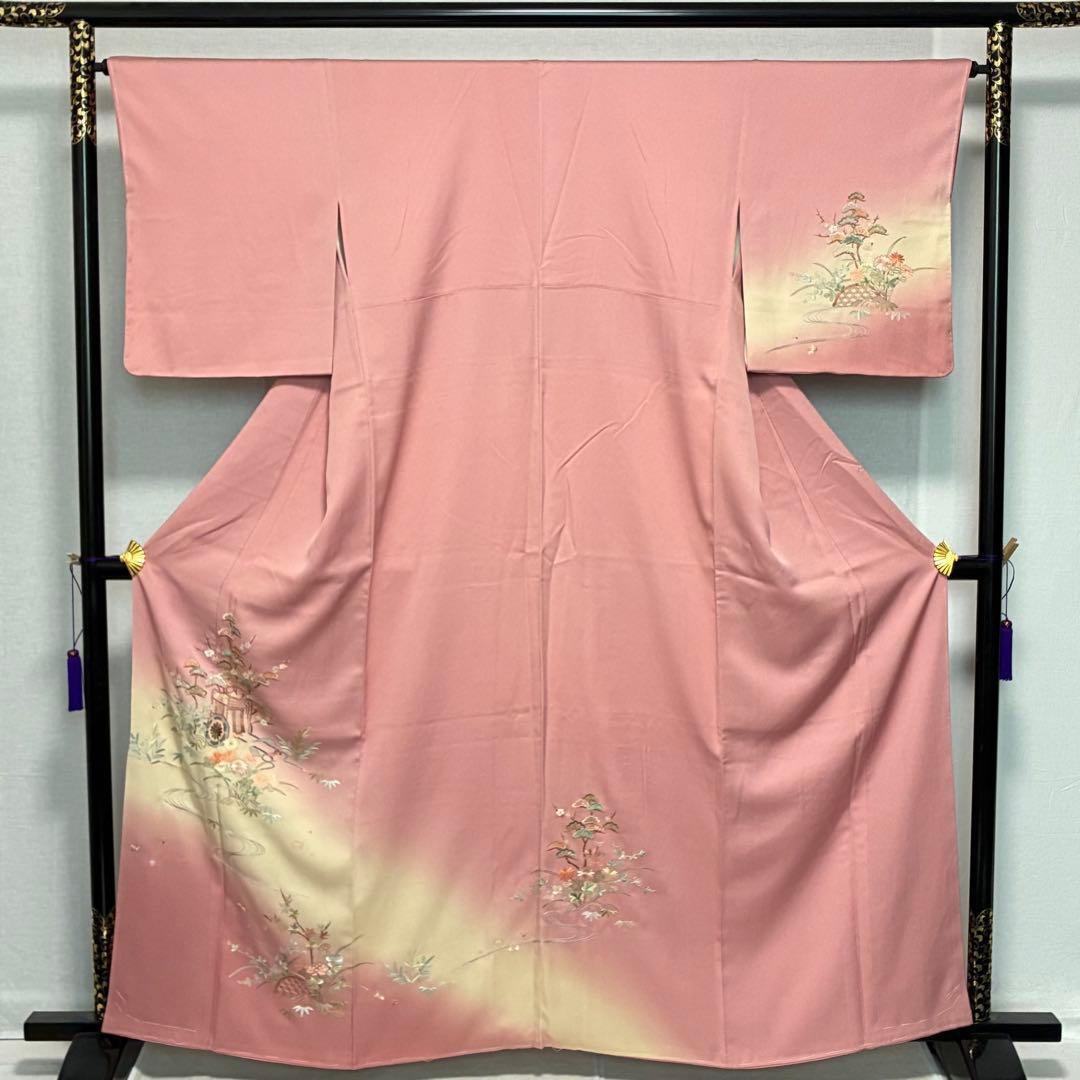 D183＋　D122訪問着 蘇州・相良刺繍 正絹着物袷 しつけ糸付き未使用極美品