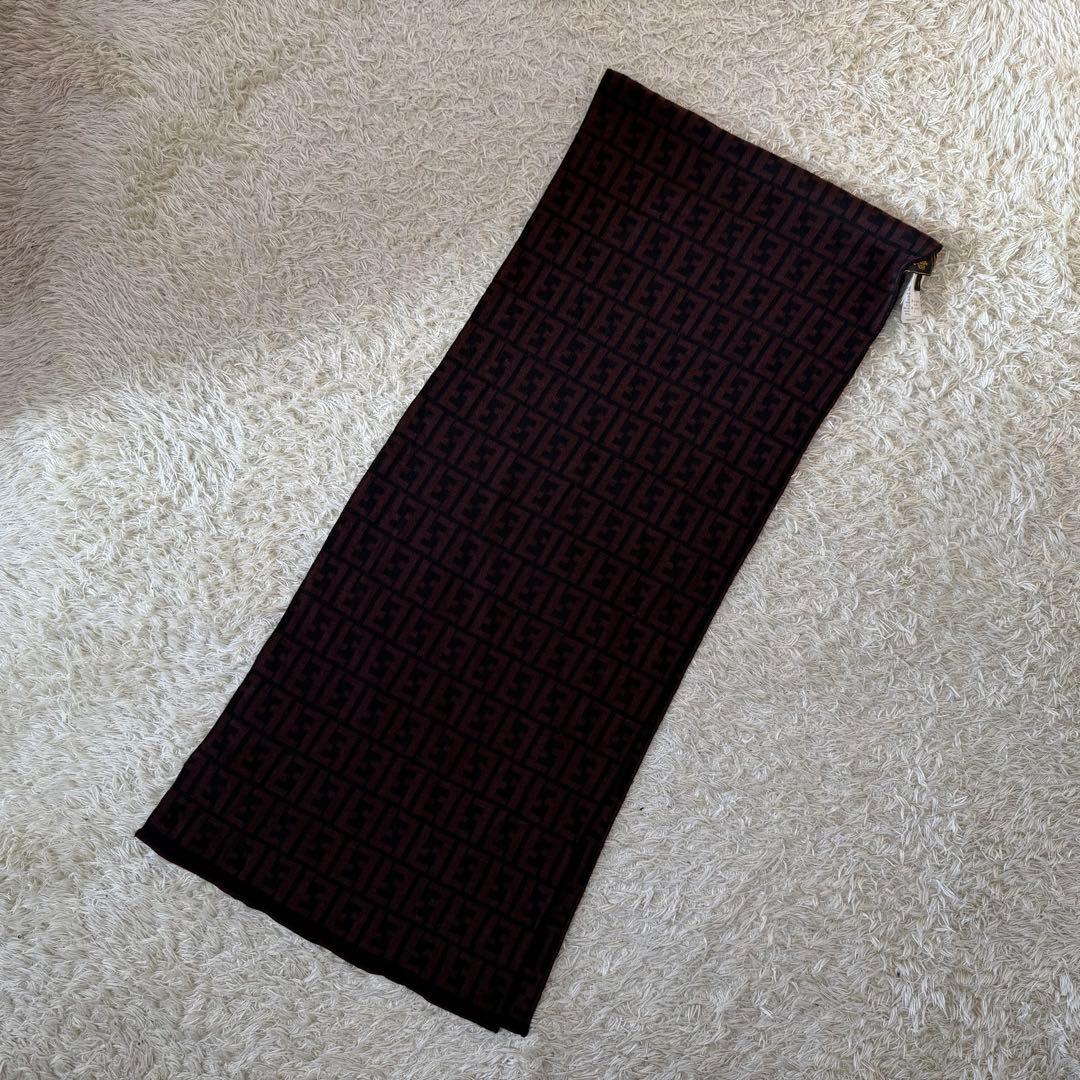 ☆極美品☆FENDI フェンディ　マフラー　ズッカ　ダークブラウン　ウール