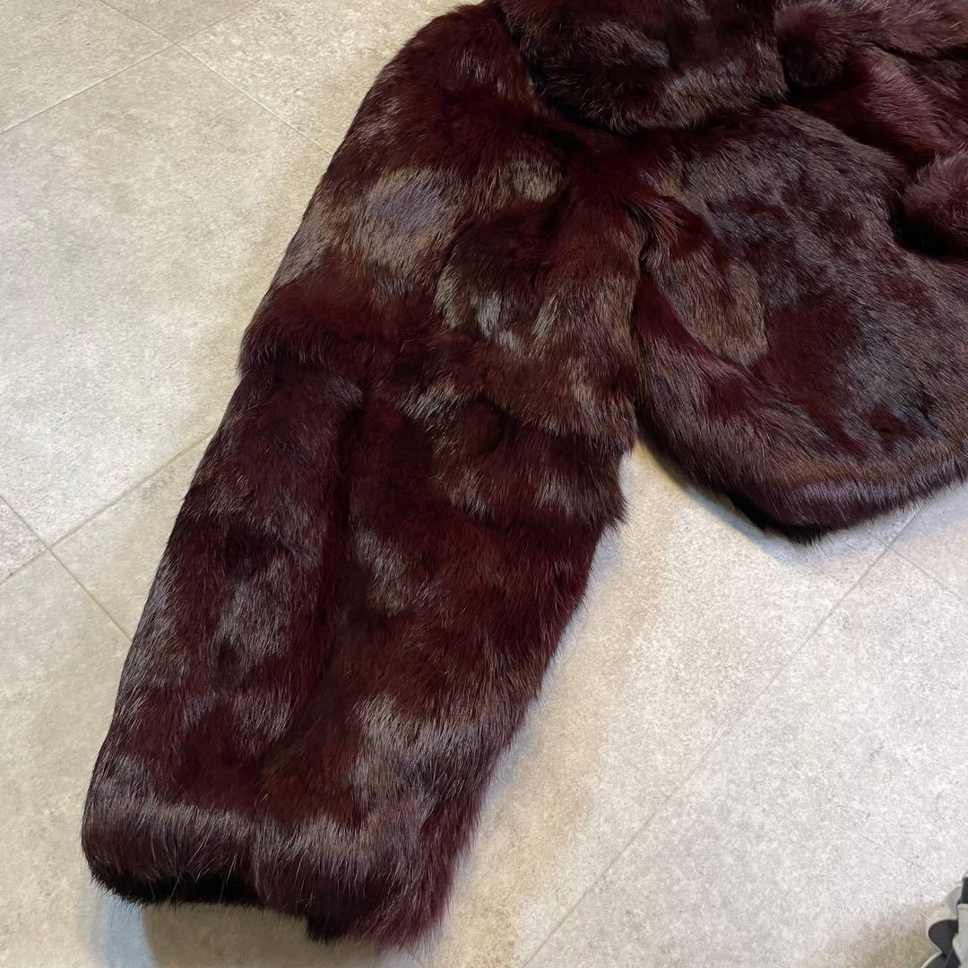クロップド丈　フォックスファー　毛皮ショートコート　ボルドー　希少　Y2K