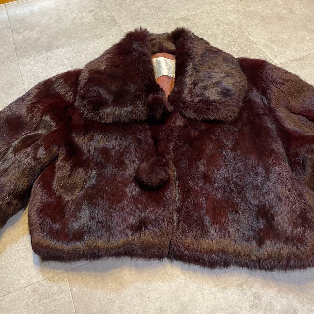クロップド丈　フォックスファー　毛皮ショートコート　ボルドー　希少　Y2K