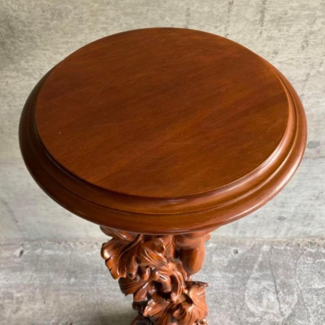 飾り台 花台 スタンド テーブル 大型 木製 木彫り 彫刻 天使 リーフ レトロ