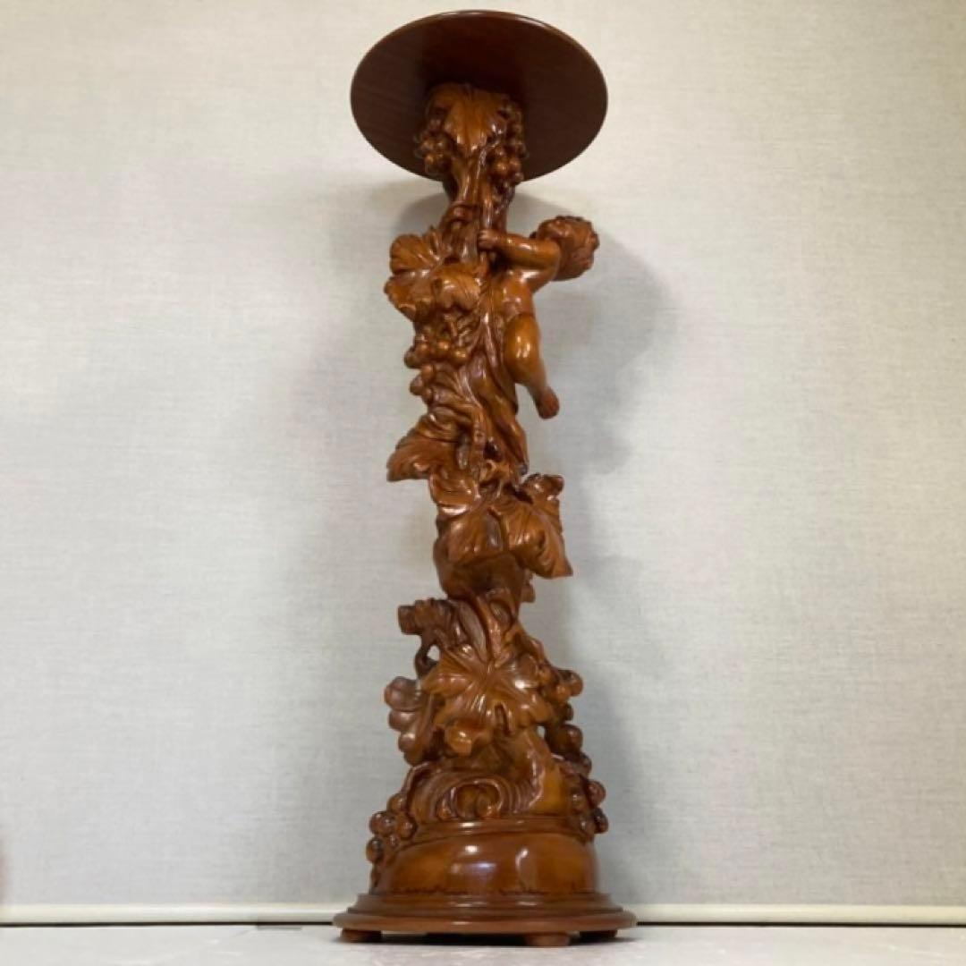 飾り台 花台 スタンド テーブル 大型 木製 木彫り 彫刻 天使 リーフ レトロ