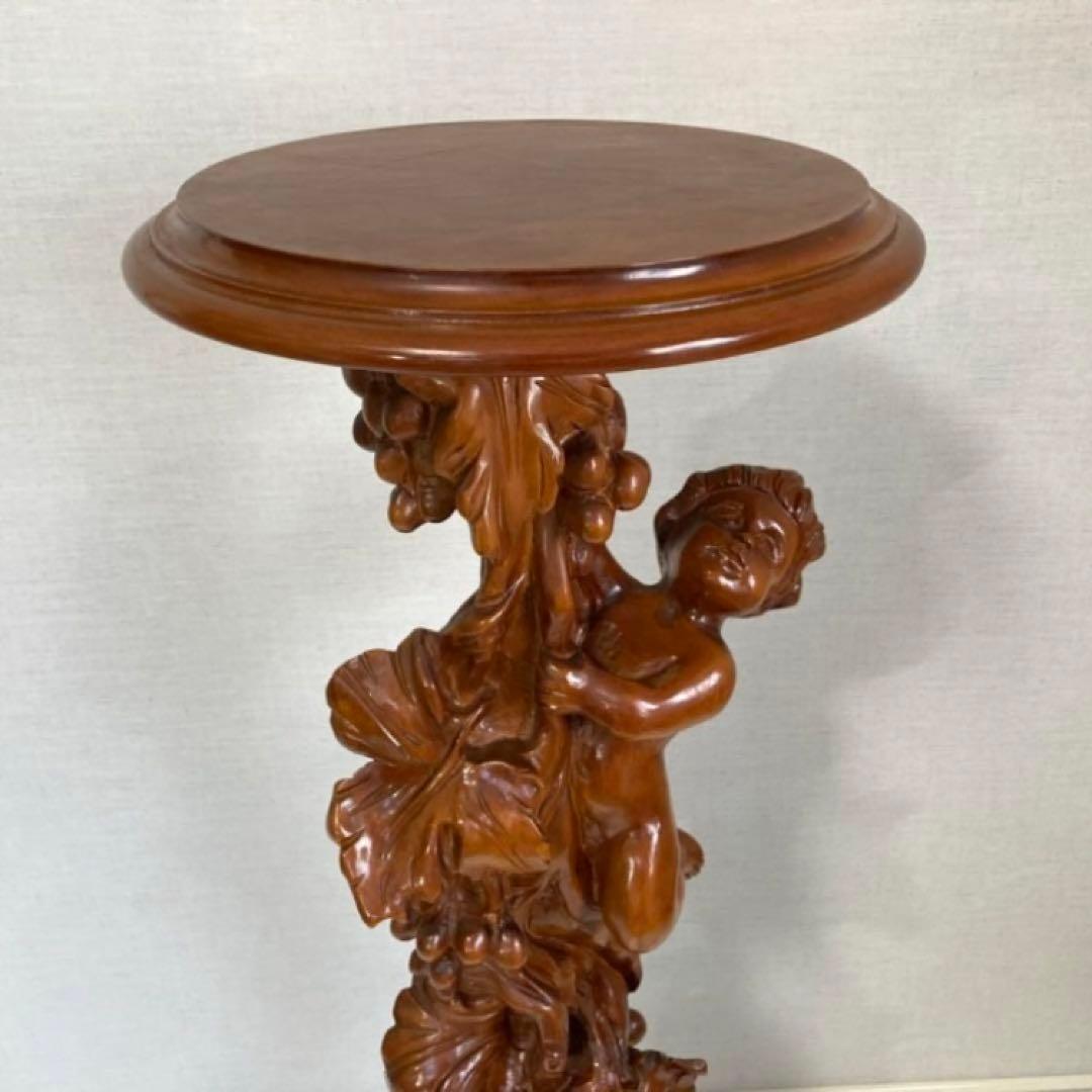 飾り台 花台 スタンド テーブル 大型 木製 木彫り 彫刻 天使 リーフ レトロ