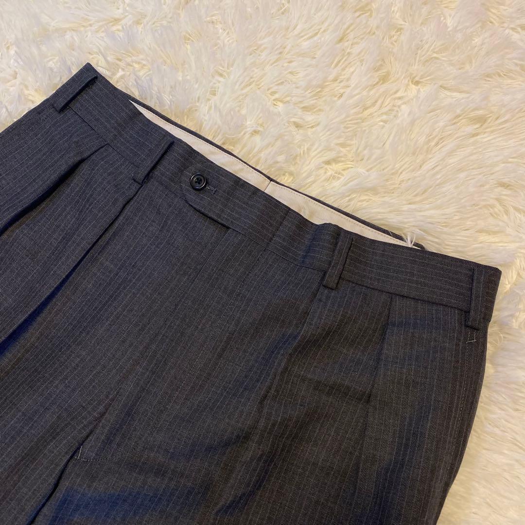 【極美品】バーバリーロンドン セットアップ スーツ 総裏 ストライプ グレー