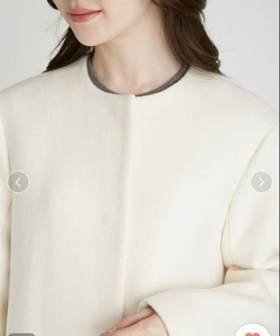 1回短時間着用！25AWセルフォードホワイトカシミヤ混ノーカラーコートサイズ36