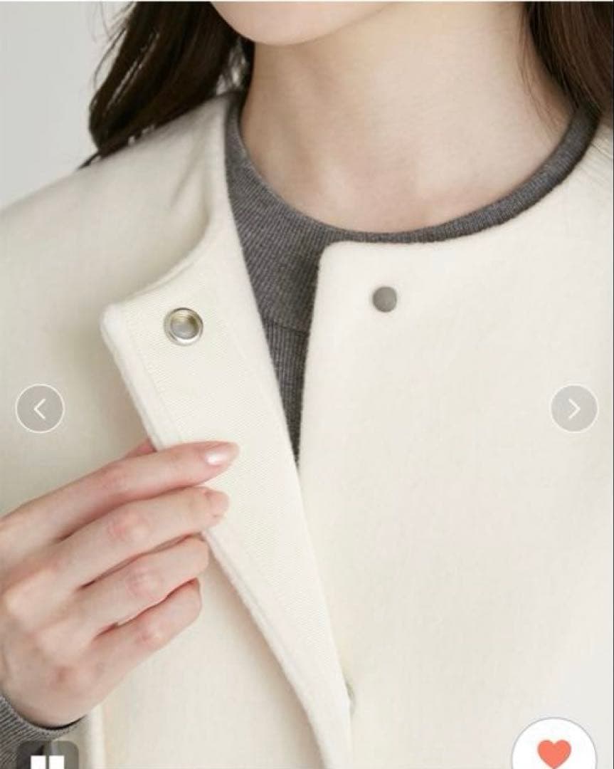 1回短時間着用！25AWセルフォードホワイトカシミヤ混ノーカラーコートサイズ36