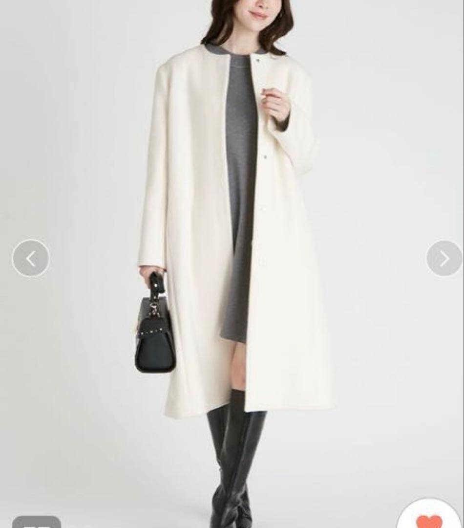 1回短時間着用！25AWセルフォードホワイトカシミヤ混ノーカラーコートサイズ36