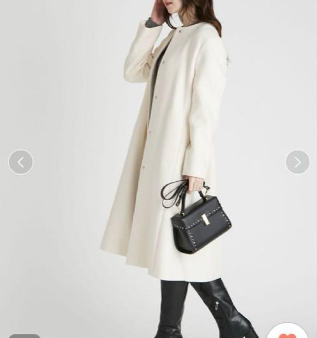 1回短時間着用！25AWセルフォードホワイトカシミヤ混ノーカラーコートサイズ36