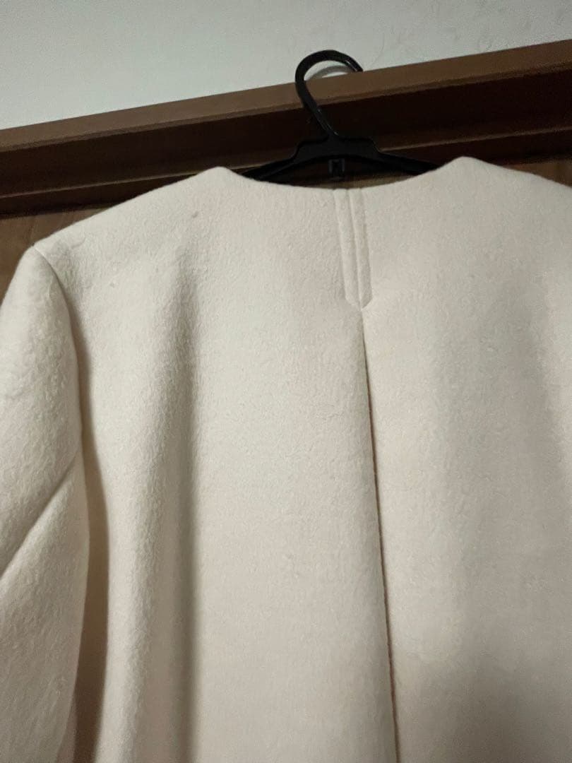 1回短時間着用！25AWセルフォードホワイトカシミヤ混ノーカラーコートサイズ36