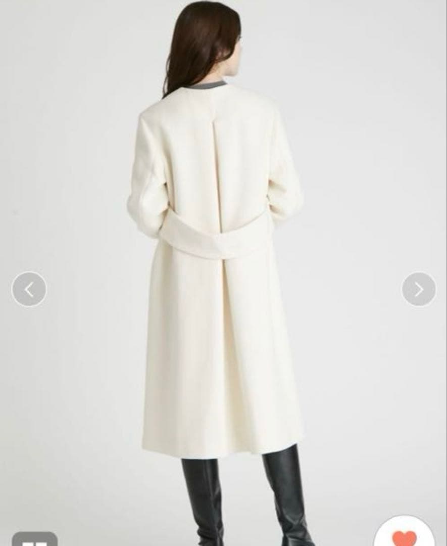1回短時間着用！25AWセルフォードホワイトカシミヤ混ノーカラーコートサイズ36