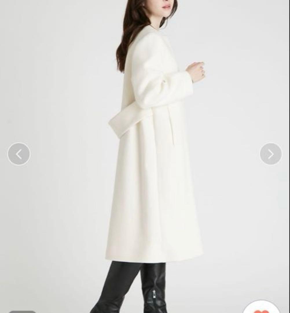 1回短時間着用！25AWセルフォードホワイトカシミヤ混ノーカラーコートサイズ36