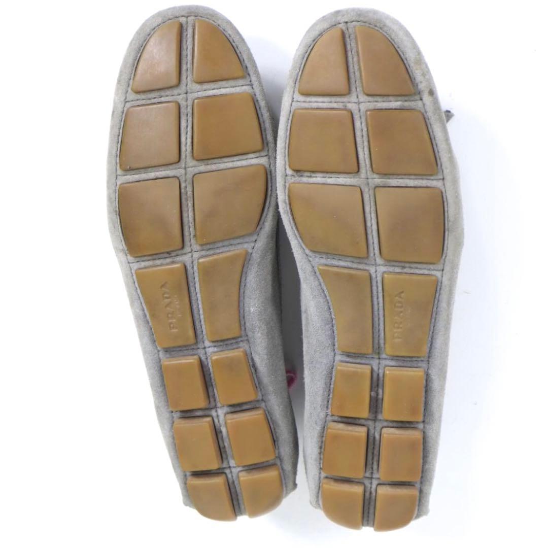 PRADA プラダ ロゴ金具付 リボントゥ スエード ドライビングシューズ 35