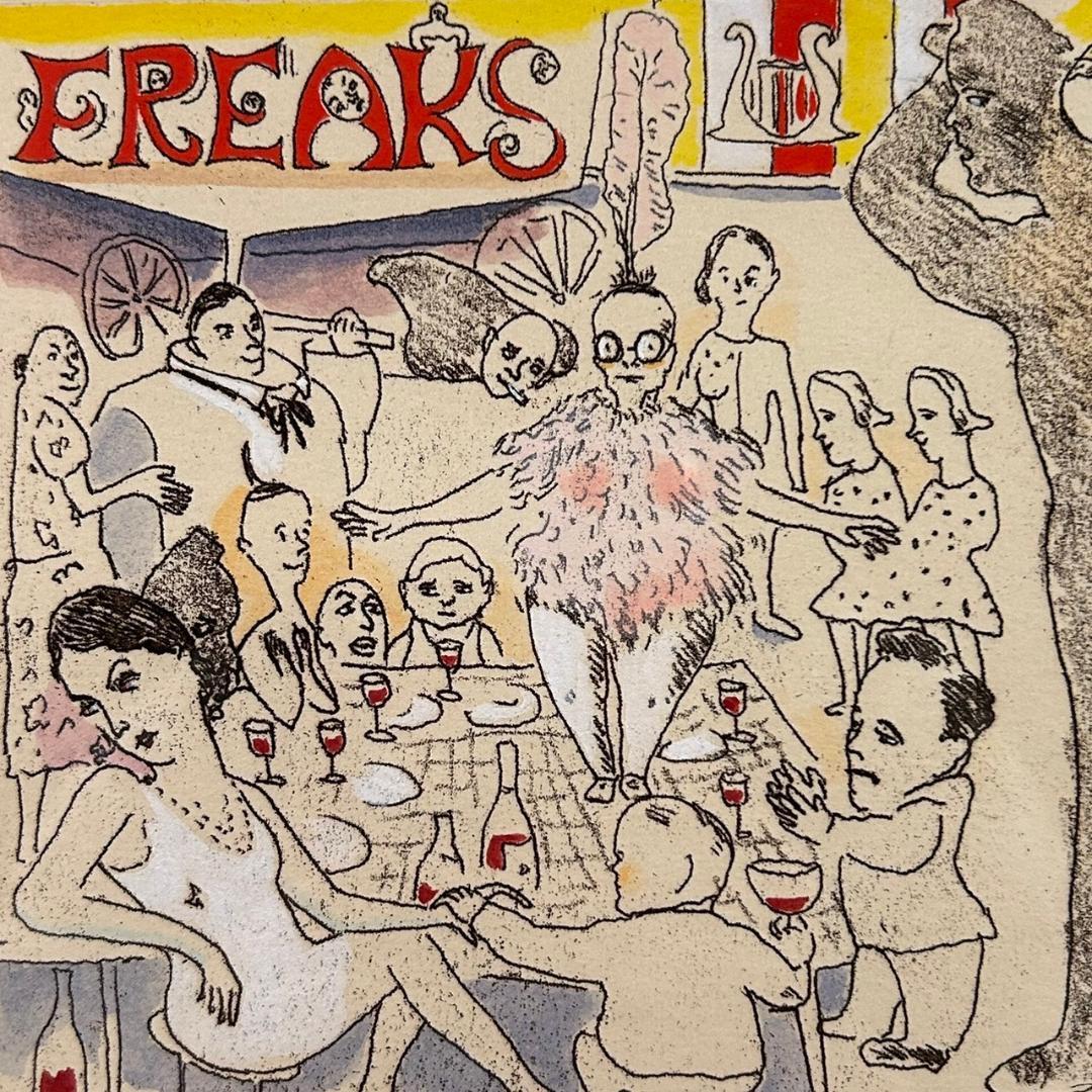 美品 山本容子「フリークス1」銅版画+手彩色 直筆サイン入り 1998年作 限定