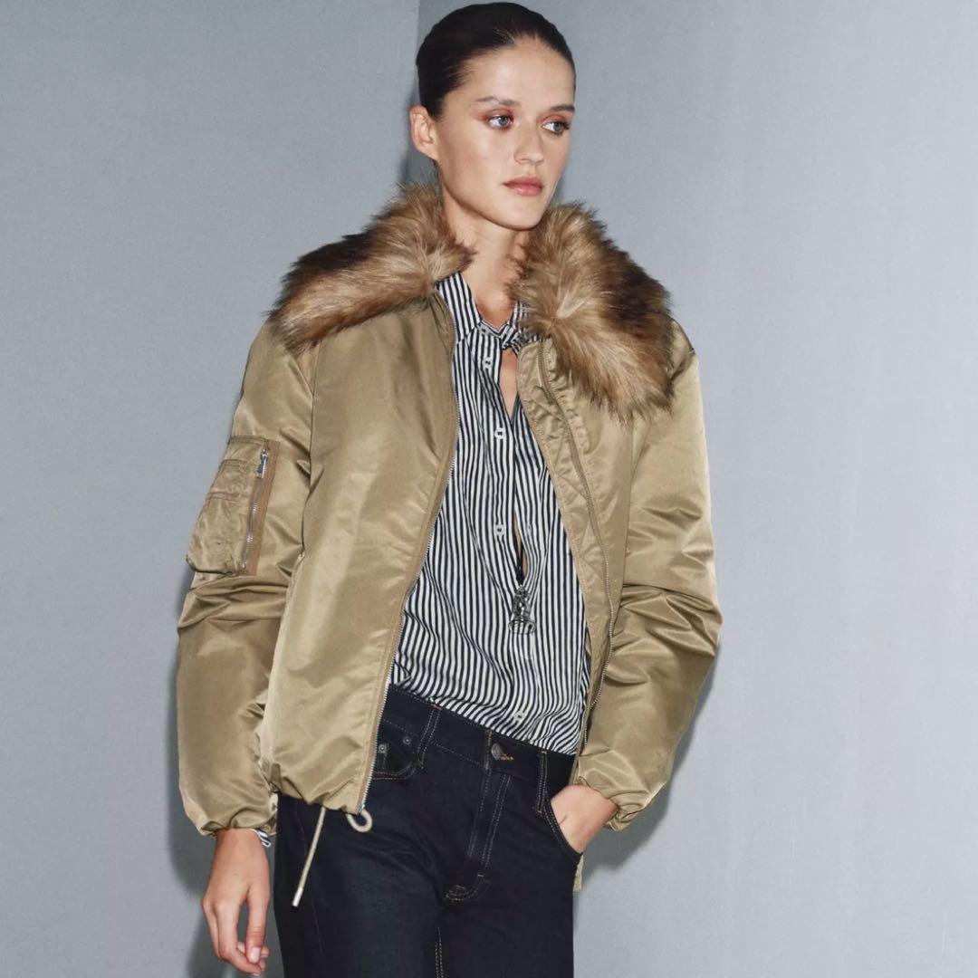 ZARA フェイクファー襟　ボンバージャケットZWCOLLECTION Sサイズ