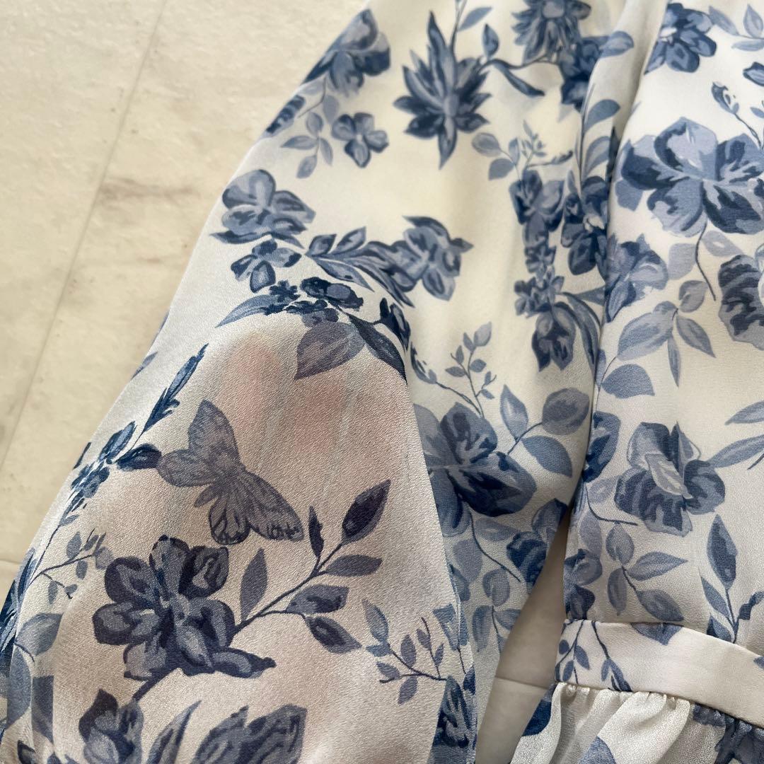 美品　TO BE CHIC 花柄シフォンワンピース　大きいサイズ42 近年　白