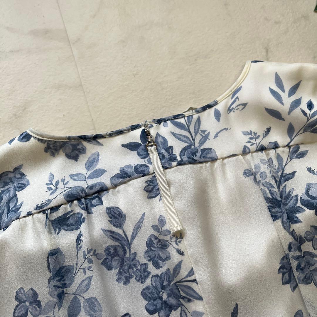 美品　TO BE CHIC 花柄シフォンワンピース　大きいサイズ42 近年　白