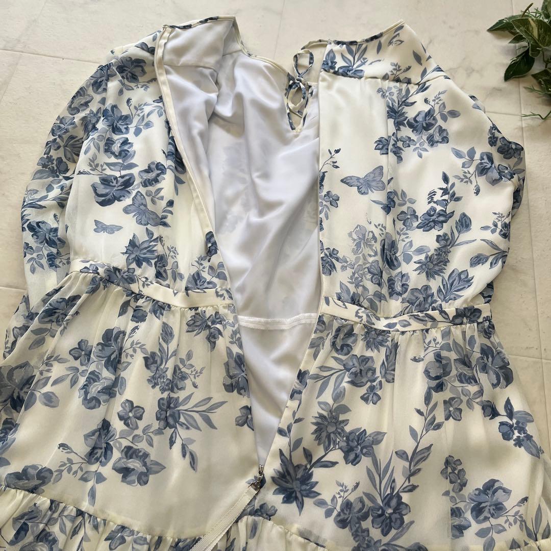 美品　TO BE CHIC 花柄シフォンワンピース　大きいサイズ42 近年　白