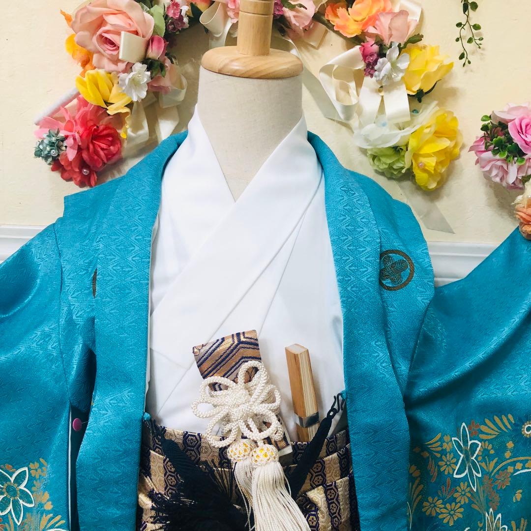 七五三　男の子‼️人気水色⭐︎兜金彩箔煌びやか極めてる⭐︎完全フルセット⭐︎袴金蘭未使用