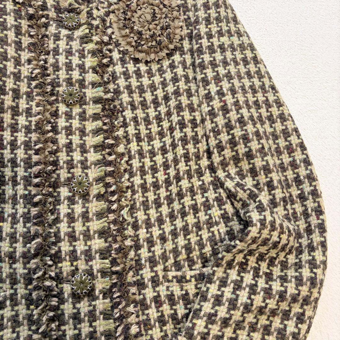 ❁ MOSCHINO ツイードロングコート フリンジ イタリア性 ノーカラー