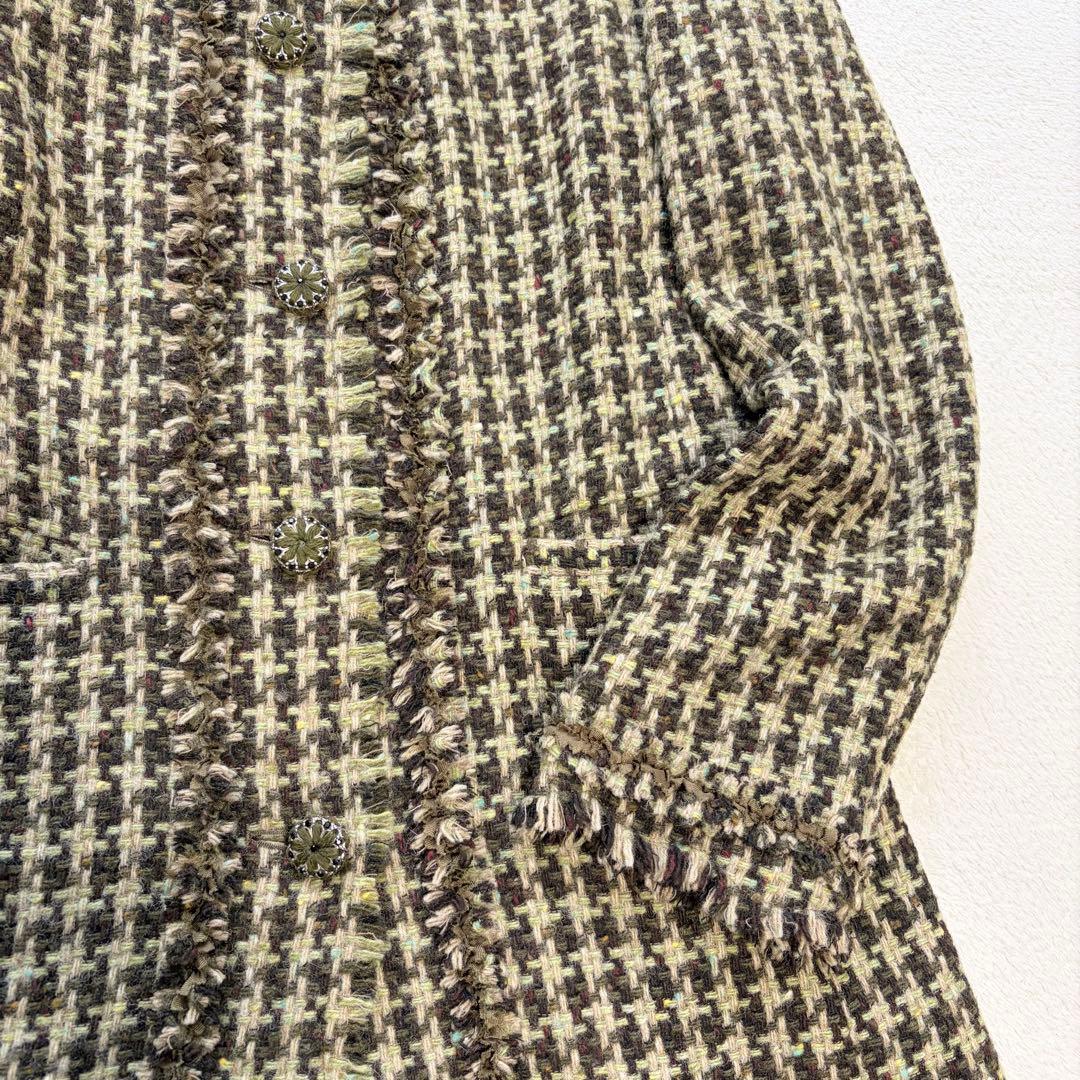 ❁ MOSCHINO ツイードロングコート フリンジ イタリア性 ノーカラー