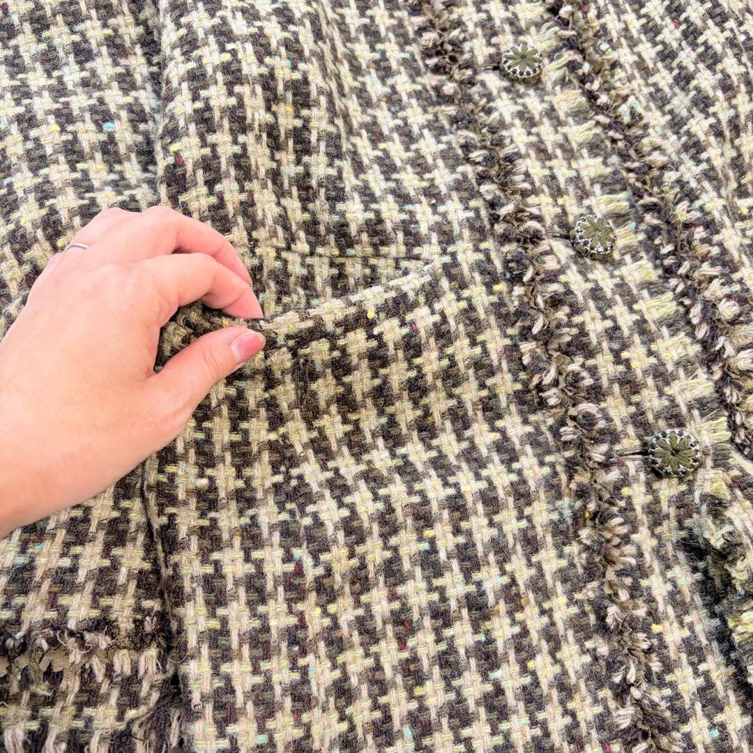 ❁ MOSCHINO ツイードロングコート フリンジ イタリア性 ノーカラー