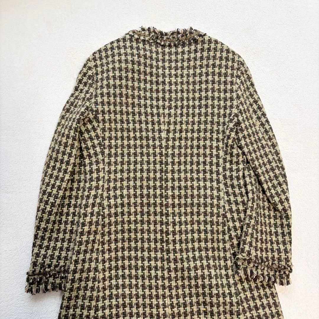 ❁ MOSCHINO ツイードロングコート フリンジ イタリア性 ノーカラー