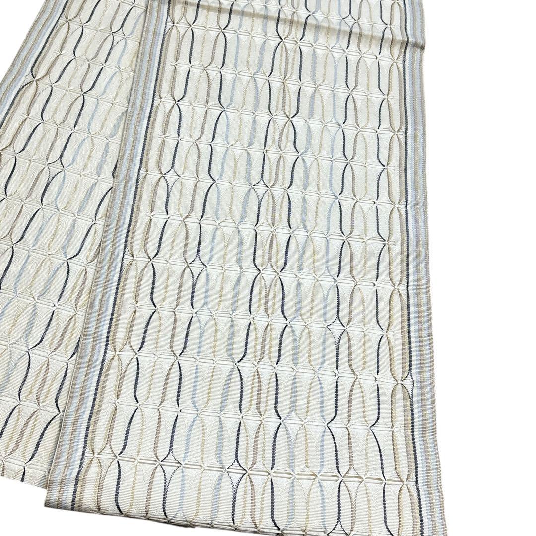 AA19美品袋帯 六通柄 金糸　ひなや工房の織り模様　洒落袋帯 正絹 着物