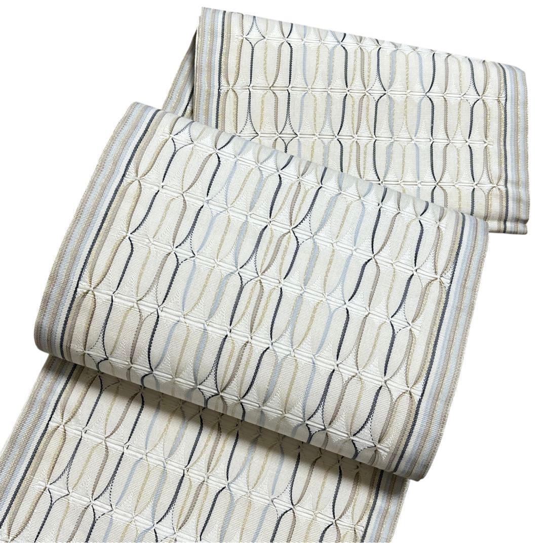 AA19美品袋帯 六通柄 金糸　ひなや工房の織り模様　洒落袋帯 正絹 着物