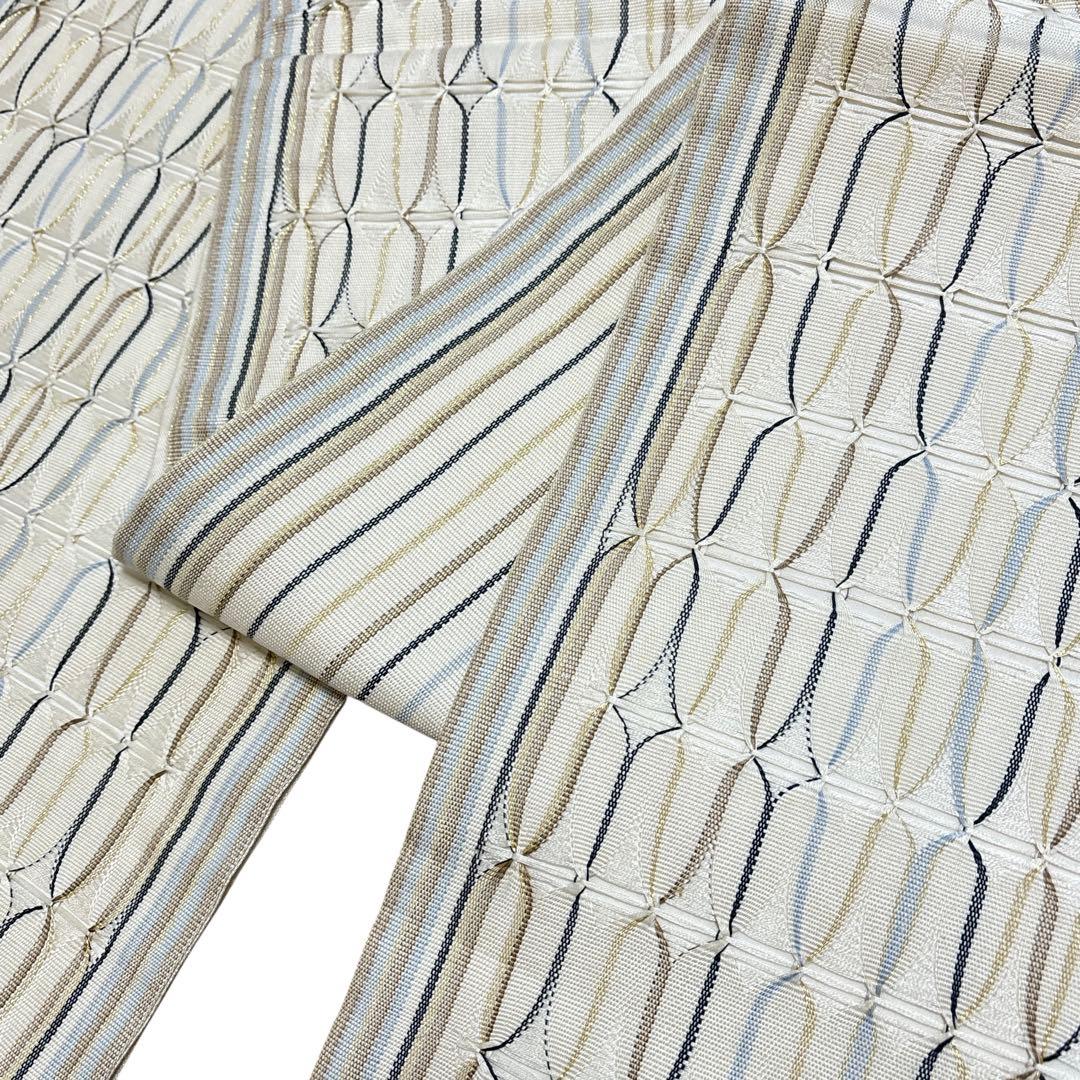 AA19美品袋帯 六通柄 金糸　ひなや工房の織り模様　洒落袋帯 正絹 着物