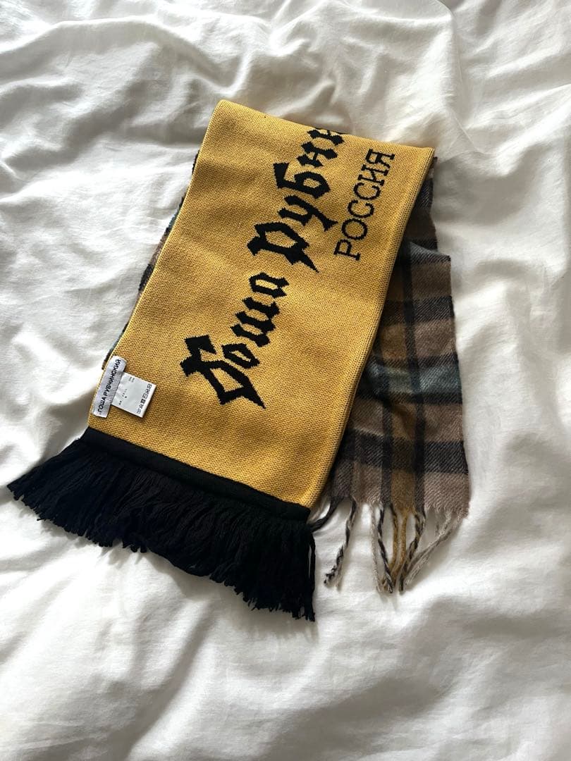 小物 gosha rubchinskiy MIX CHECK SCARF YELLOW