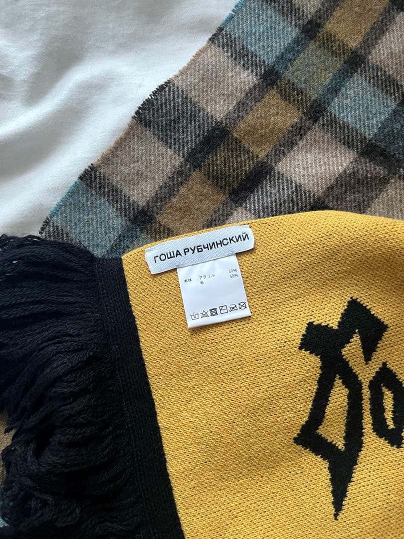 小物 gosha rubchinskiy MIX CHECK SCARF YELLOW