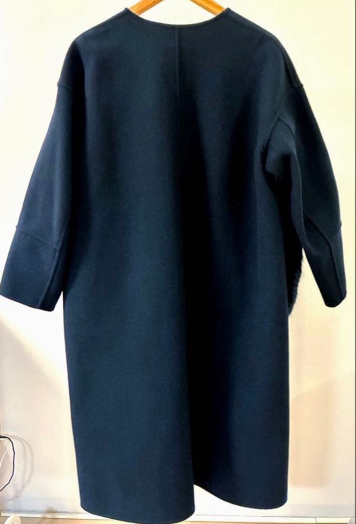 【美品】DRAWER ケヌキファーポケットノーカラーコート　ブラック　34