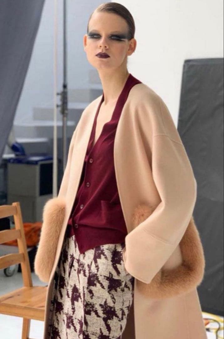 【美品】DRAWER ケヌキファーポケットノーカラーコート　ブラック　34